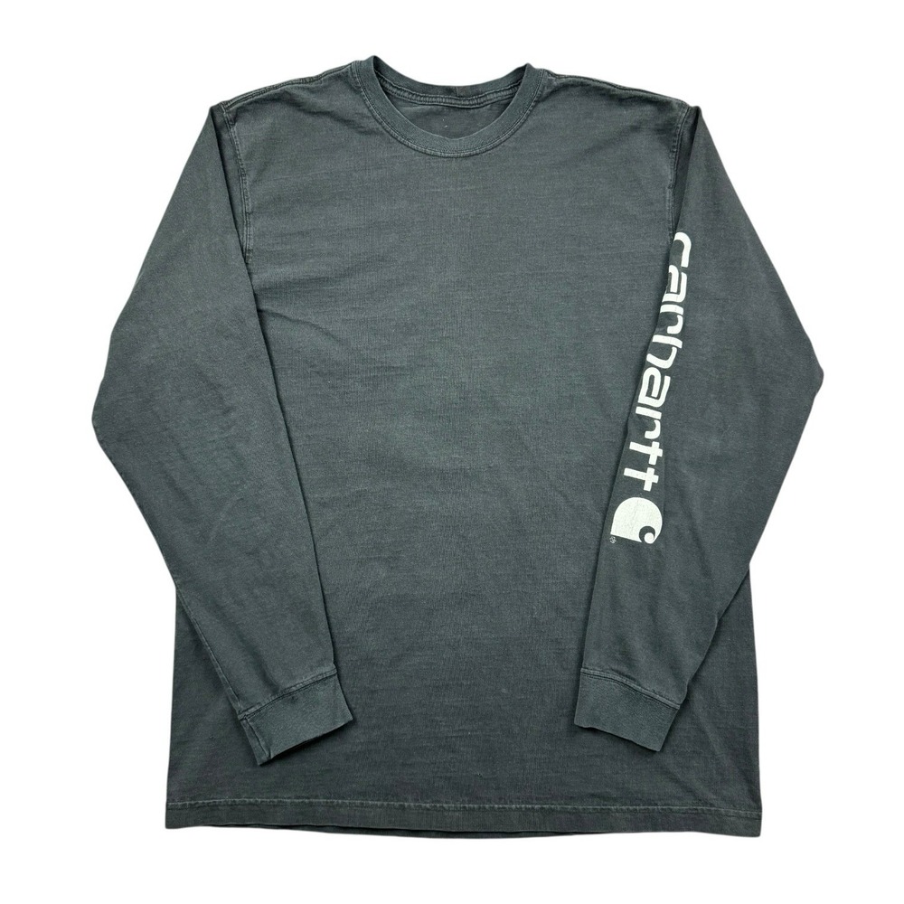 Carhartt‎ Shirt Men Large Tall Black Faded Workwear Logo Distressed Long Sleeve